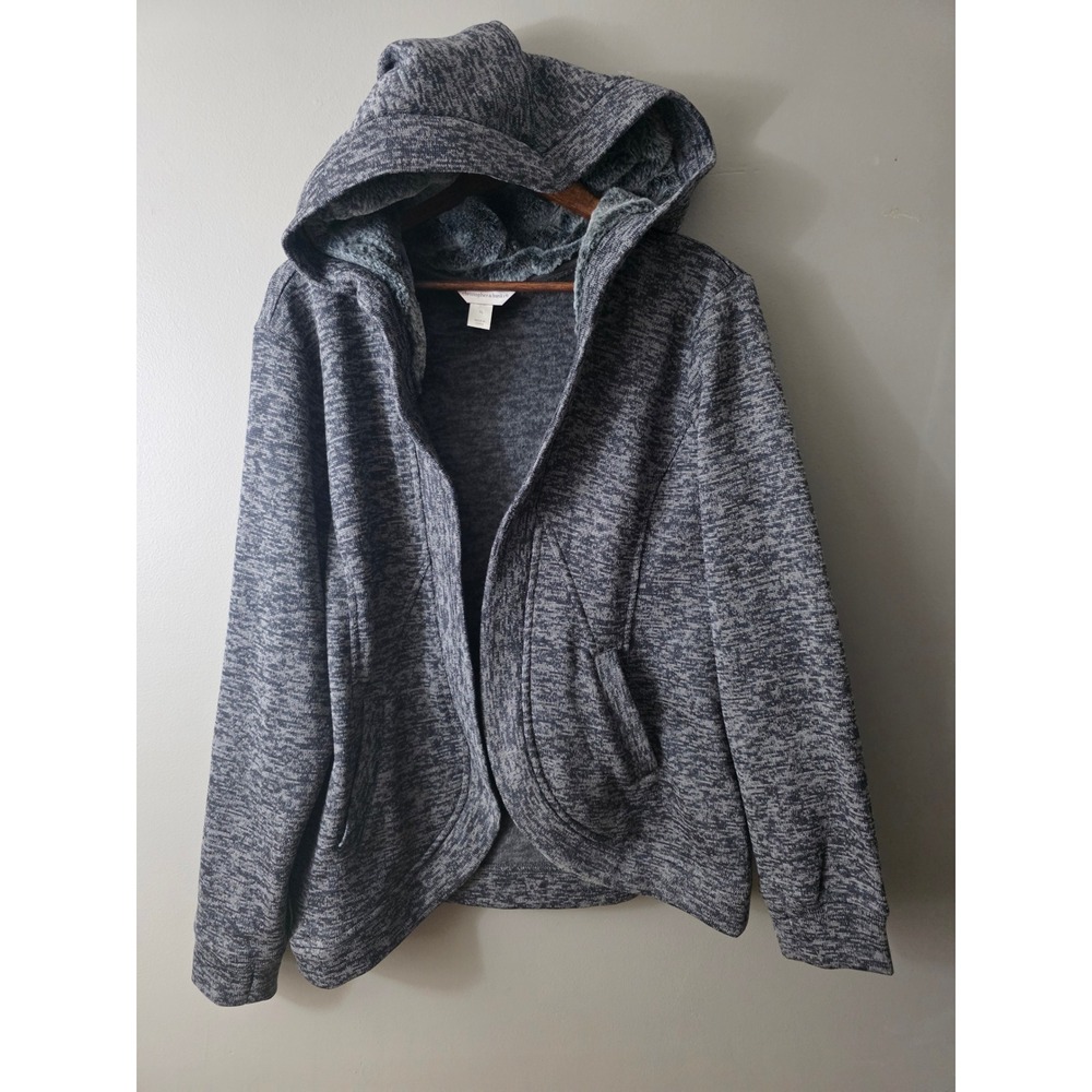 Christopher & Banks Grey Space Dye Faux Fur Lined Hooded Open Cardigan XL NWOT
